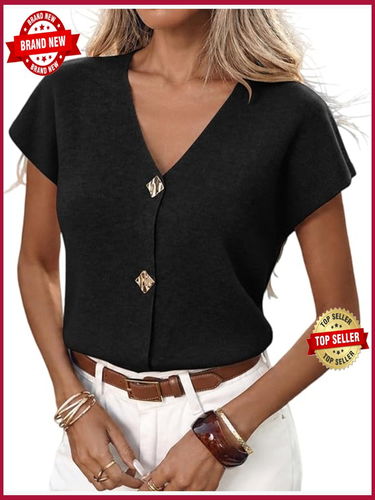Women's V-Neck Slim Fit Cardigan Sweater Button Down Office Tops